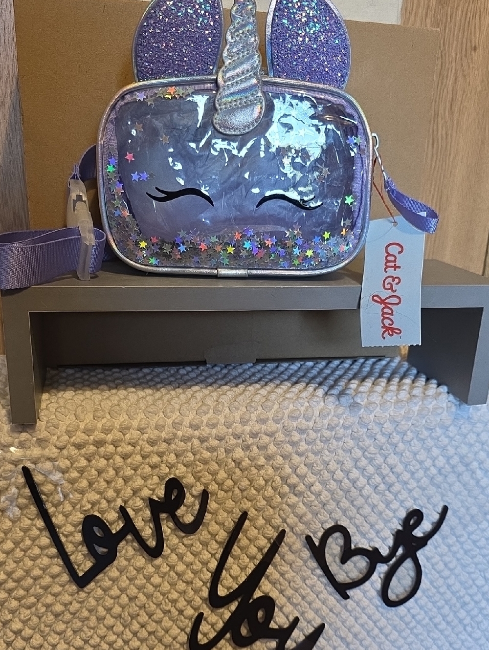 Cat & Jack Lavender Glitter Unicorn Crossbody Bag